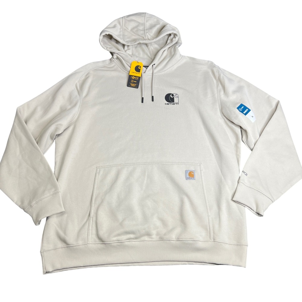 Carhartt Force Relaxed Fit Hoodie Mens XL Ecru Cream Logo Sweatshirt TS7064 NWT